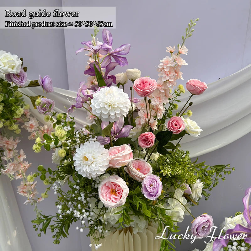 Purple Pink Outdoor Wedding Decoration Artificial Flowers Hang Flower Row Road Lead Flower Ball Floral Backdrop Decor Floor Row