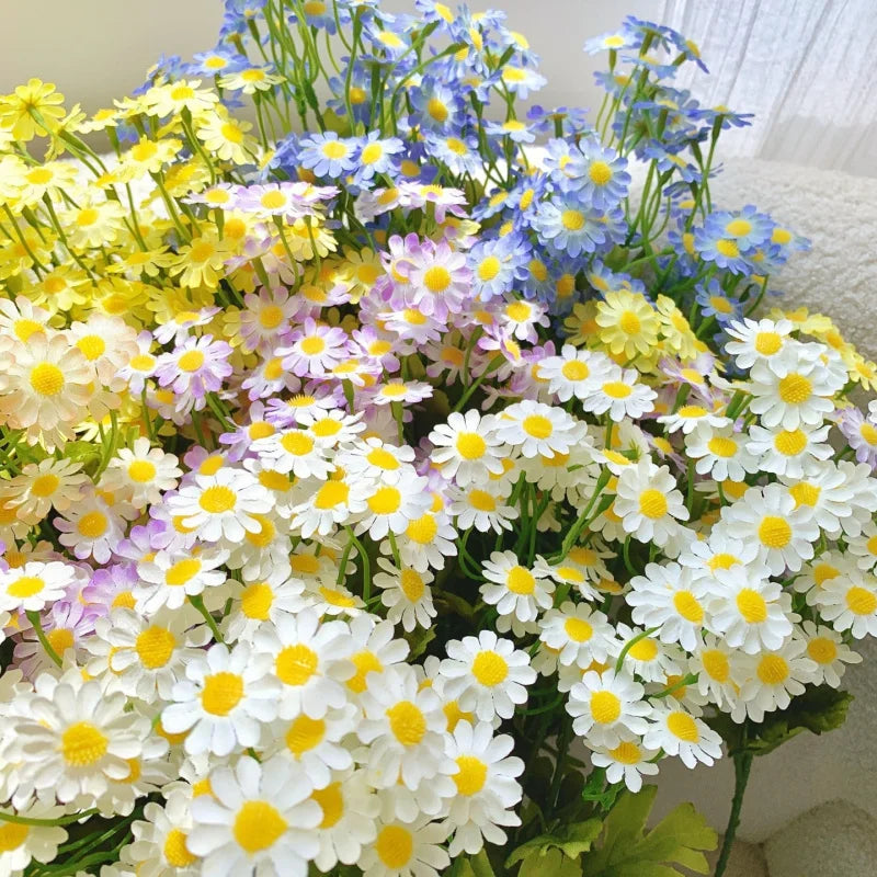 Artificial Chamomile & Daisy Bouquet Faux Flower Arrangement, Pastoral Style Floral Ornament for Living Room Home Decor