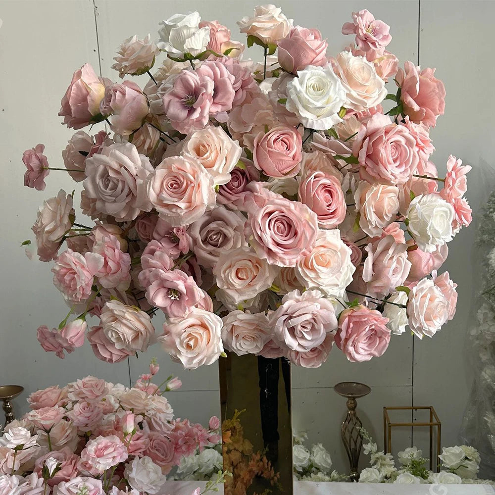 80/70/60/50/30cm Artificial Pink Large Flower Ball, Table Centerpiece for Wedding Event Decor, Road Lead Floral Arrangement