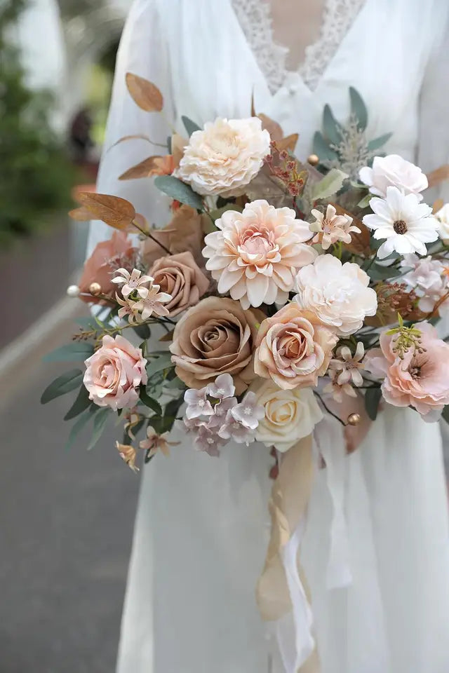 Nude colored rose artificial flower combination box set, bride bouquet, outdoor/indoor DIY center item, used for decoration