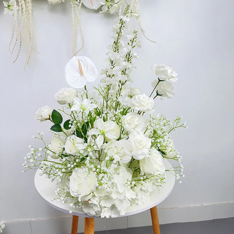 Luxury White Gypsophila Rose Hyacinth Hang Flower Row Wedding Backdrop Stand Decor Table Centerpiece Floral Ball Arrangement Pro