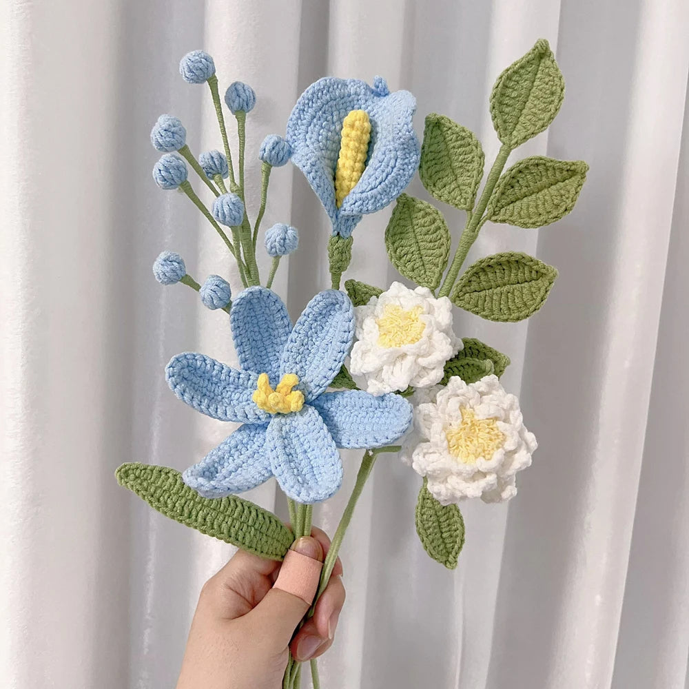Handmade Crochet Flower Bouquet Pink Peony Tulip Artifical Flowers for Mother's Day Girlfriend Kintted Plant Home Wedding Decor