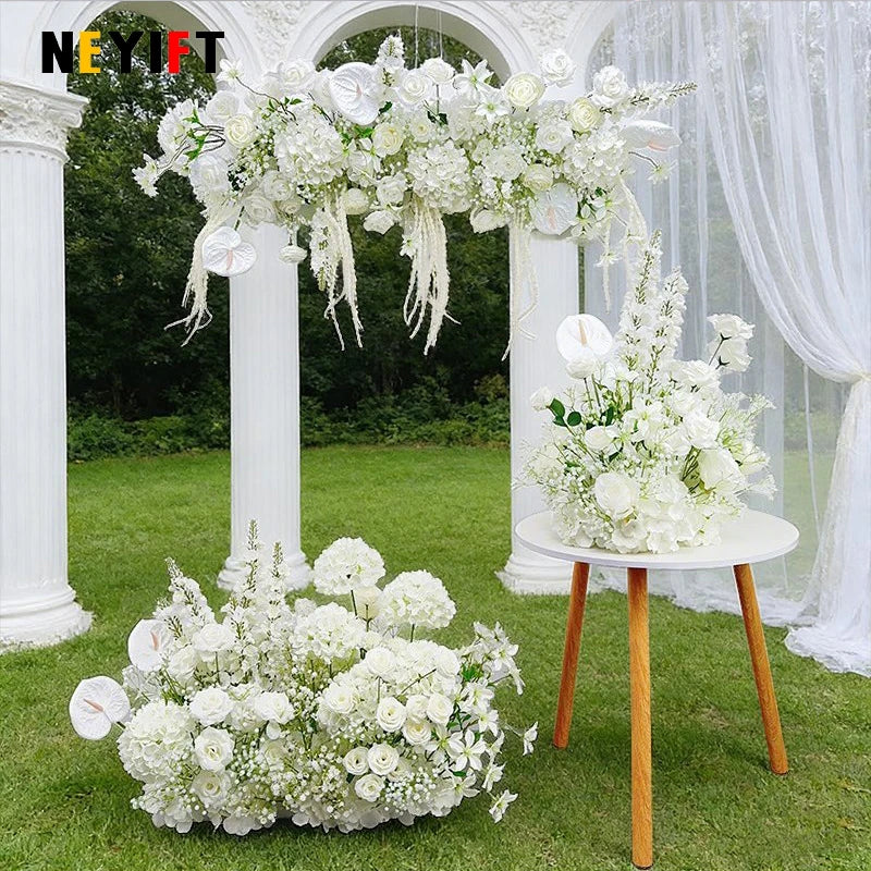 Luxury White Gypsophila Rose Hyacinth Hang Flower Row Wedding Backdrop Stand Decor Table Centerpiece Floral Ball Arrangement Pro