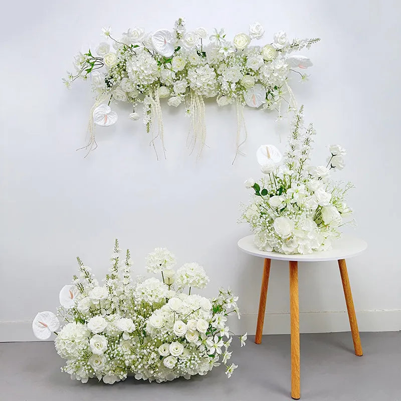 Luxury White Gypsophila Rose Hyacinth Hang Flower Row Wedding Backdrop Stand Decor Table Centerpiece Floral Ball Arrangement Pro