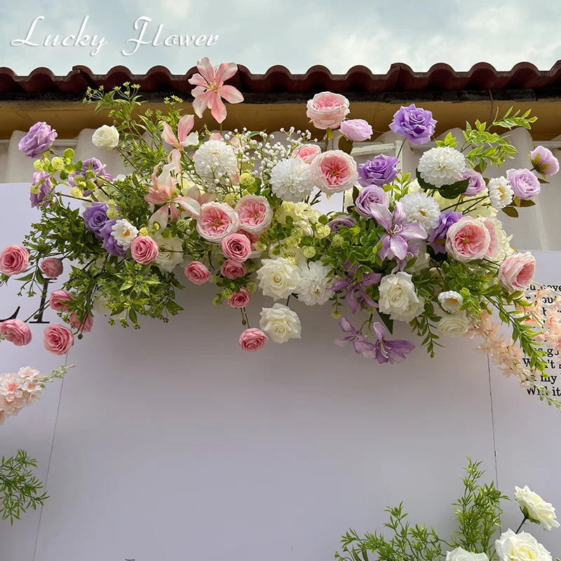 Purple Pink Outdoor Wedding Decoration Artificial Flowers Hang Flower Row Road Lead Flower Ball Floral Backdrop Decor Floor Row