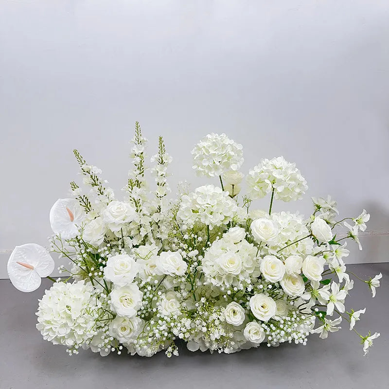 Luxury White Gypsophila Rose Hyacinth Hang Flower Row Wedding Backdrop Stand Decor Table Centerpiece Floral Ball Arrangement Pro