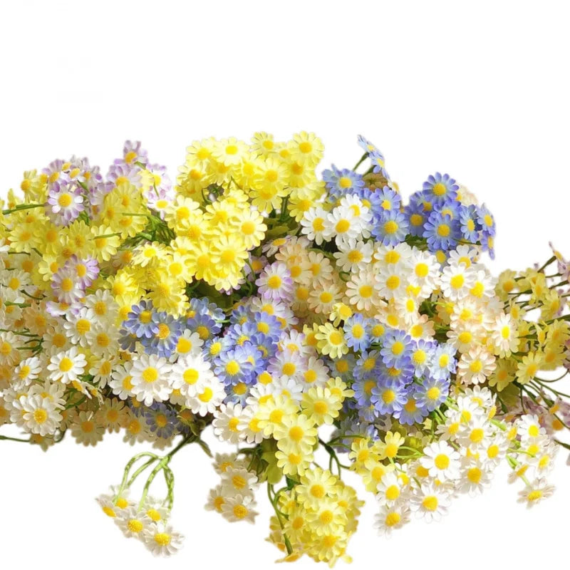 Artificial Chamomile & Daisy Bouquet Faux Flower Arrangement, Pastoral Style Floral Ornament for Living Room Home Decor
