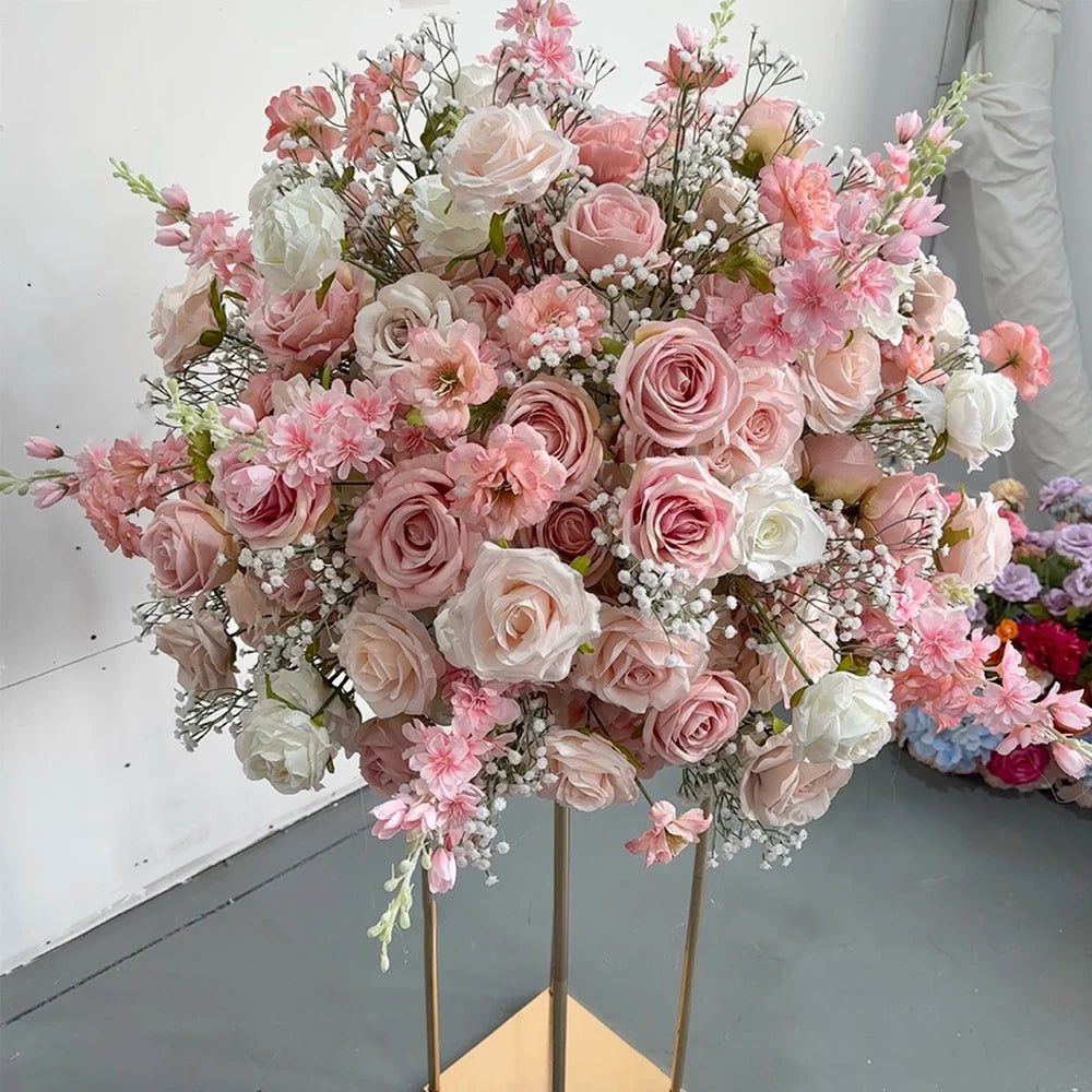 80/70/60/50/30cm Artificial Pink Large Flower Ball, Table Centerpiece for Wedding Event Decor, Road Lead Floral Arrangement