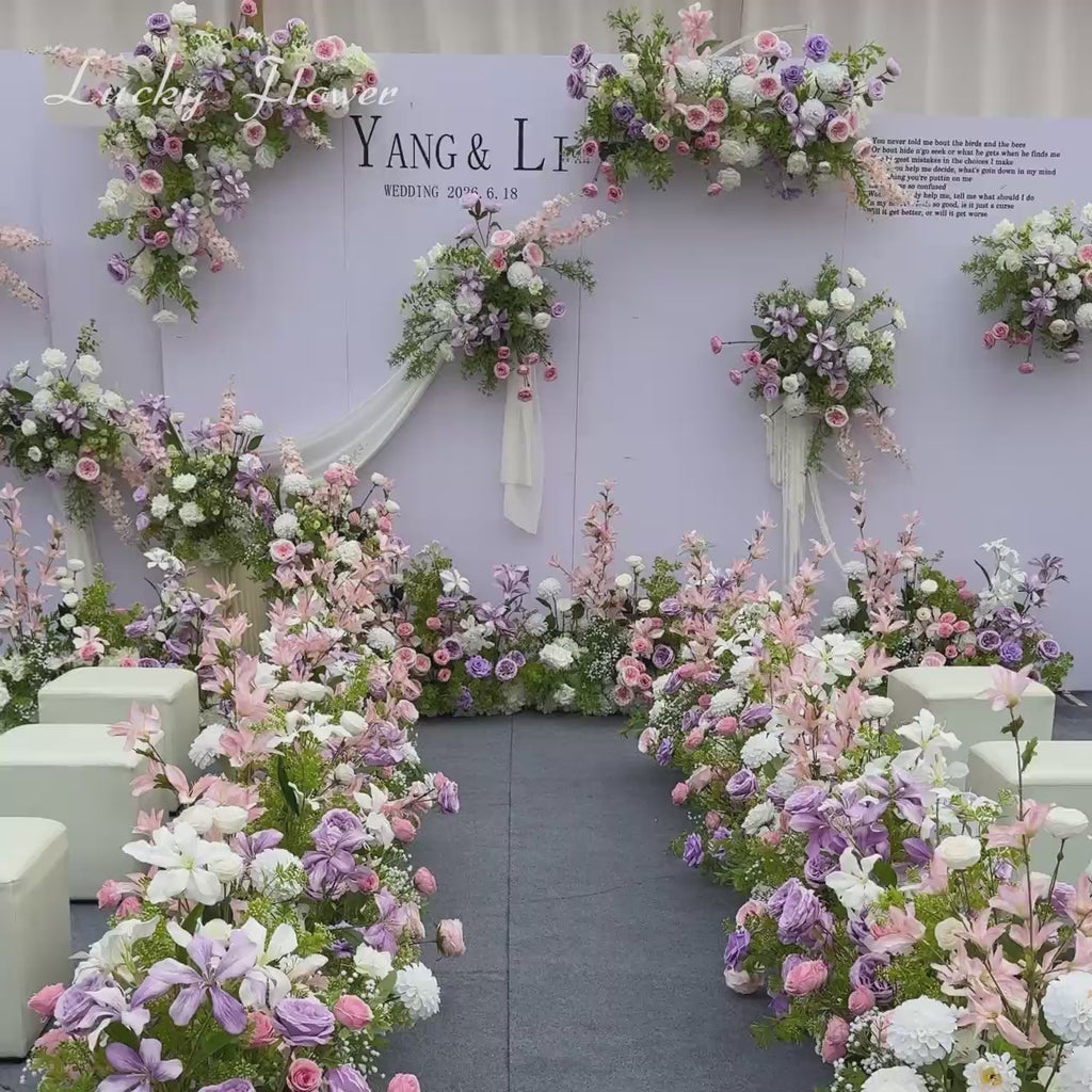 Purple Pink Outdoor Wedding Decoration Artificial Flowers Hang Flower Row Road Lead Flower Ball Floral Backdrop Decor Floor Row