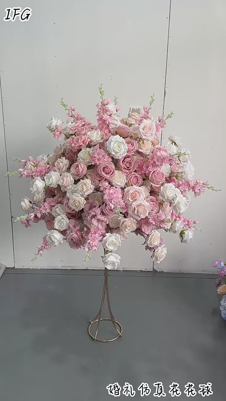 80/70/60/50/30cm Artificial Pink Large Flower Ball, Table Centerpiece for Wedding Event Decor, Road Lead Floral Arrangement
